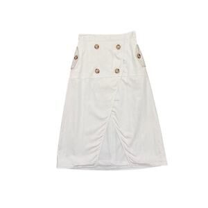 Anthropologie C/MEO Collective White Pencil Skirt with Buttons Detail Size xs